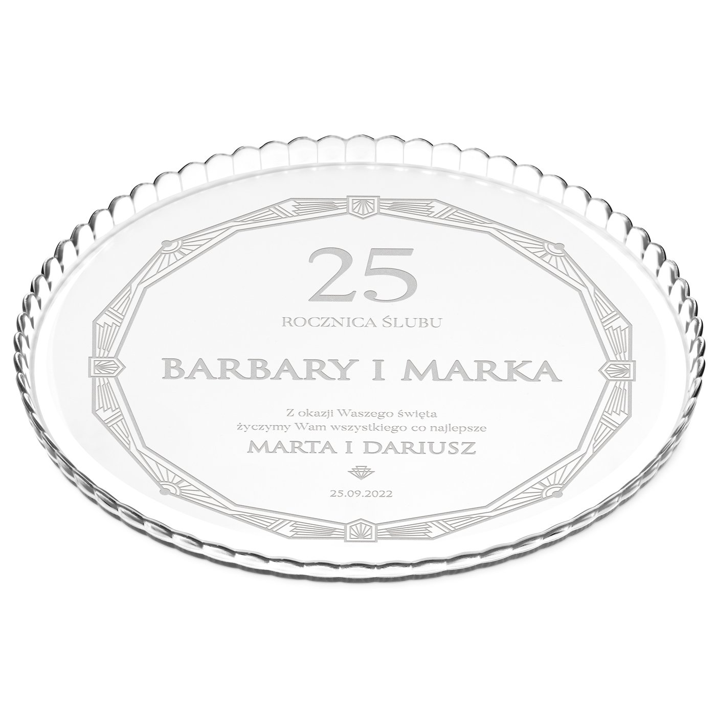 Patera szklana bez nki grawer dla pary na 25 rocznic