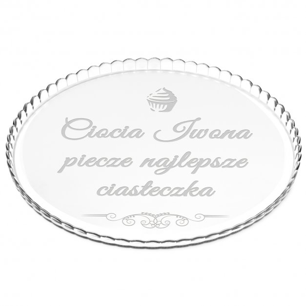 Patera szklana na ciasto bez nóżki grawer dla cioci