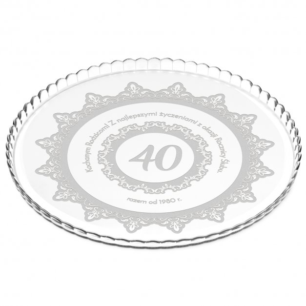Patera szklana na ciasto bez nóżki grawer dla rodziców na 40 rocznicę