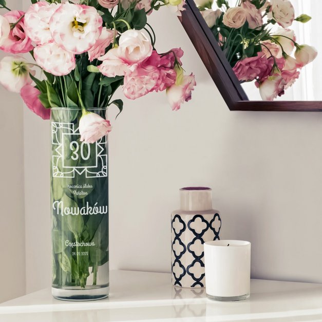 Wazon szklany na kwiaty dedykacja z grawerem dla pary na 30 rocznicę