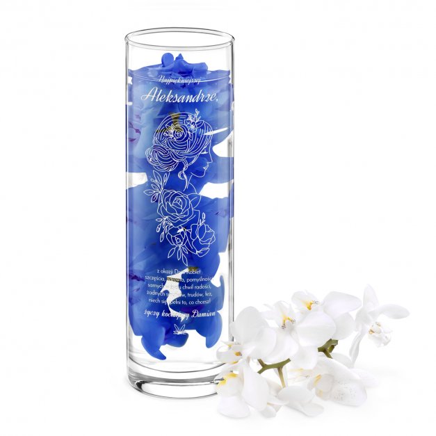 Wazon szklany na kwiaty dedykacja z grawerem  dla niej z okazji Dnia Kobiet