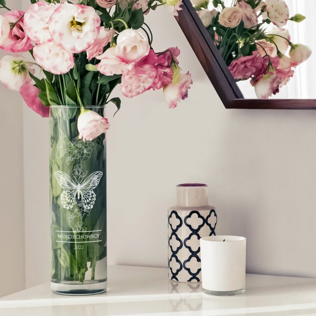 Wazon szklany na kwiaty dedykacja z grawerem dla pary parapetówka ślub rocznica