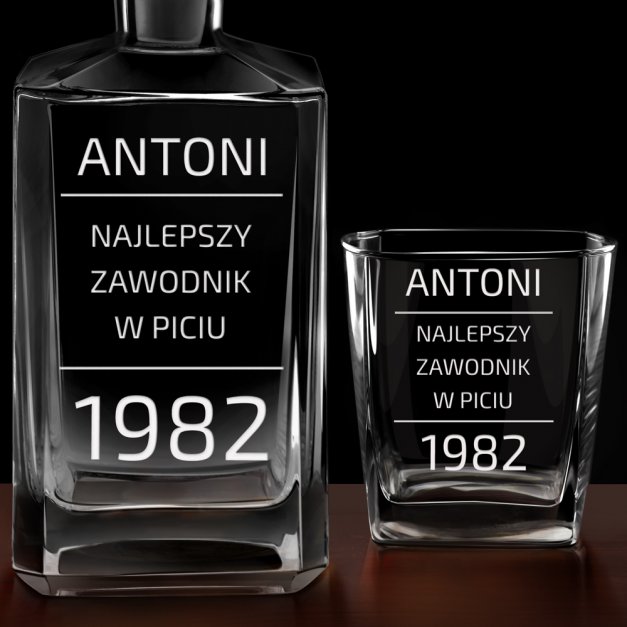 Karafka burbon 2 szklanki zestaw grawer najlepszy zawodnik w piciu dla niego