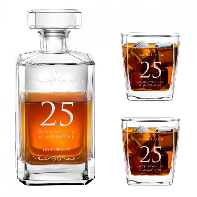 Karafka burbon 2 szklanki zestaw grawer dla pary na 25 rocznicę