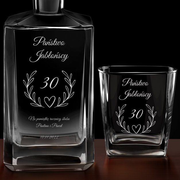 Karafka burbon 2 szklanki zestaw grawer dla pary na 30 rocznicę
