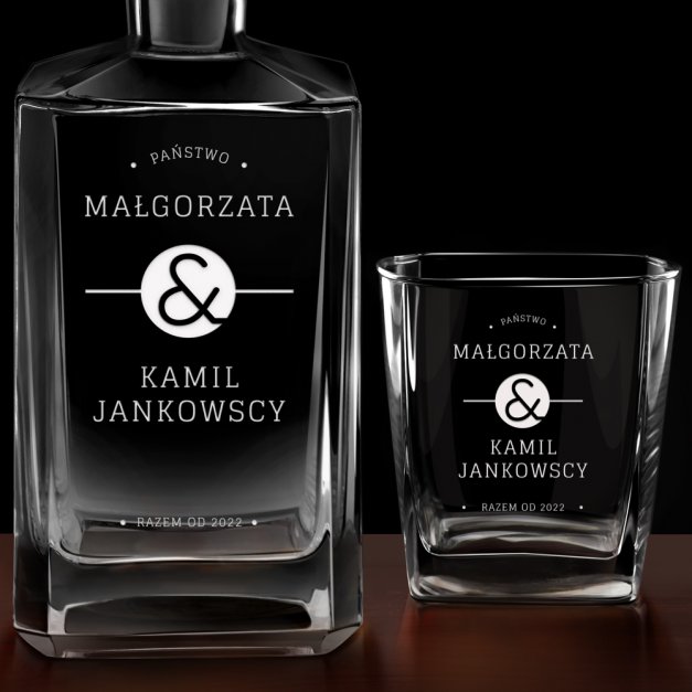 Karafka burbon 2 szklanki zestaw grawer dla pary na rocznicę