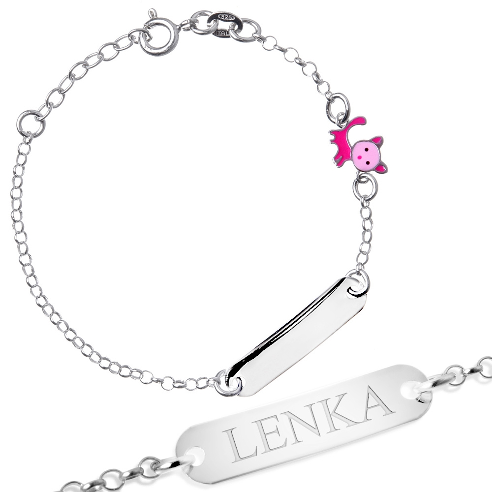 Srebrna Bransoletka 925 Rowy Kotek ID Grawer