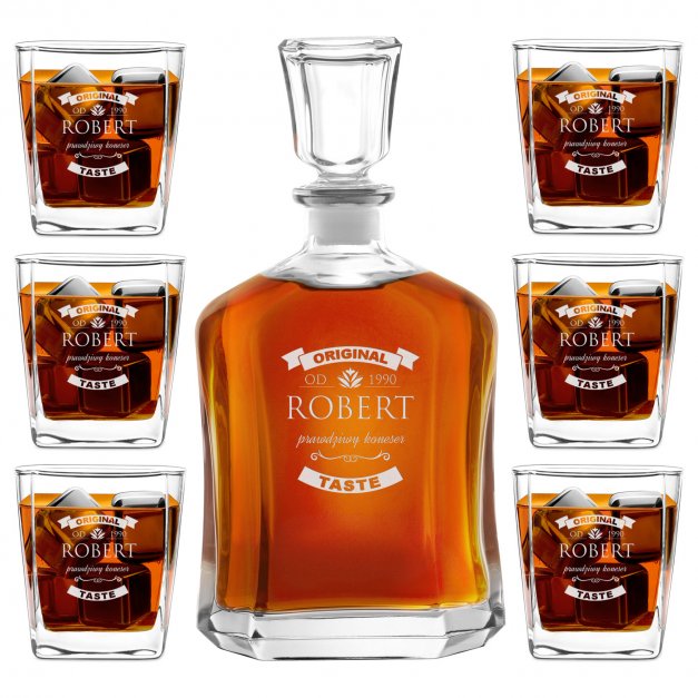 Karafka z 6 szklankami zestaw z grawerem dla konesera whisky na urodziny