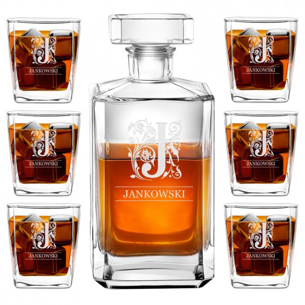 Karafka burbon zestaw z 6 szklankami grawer nazwisko dla gentlemana