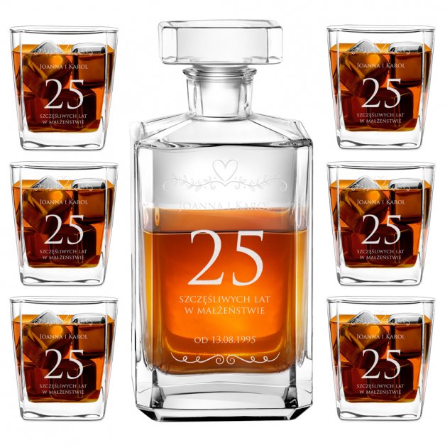 Karafka burbon zestaw z 6 szklankami grawer dla pary na 25 rocznicę