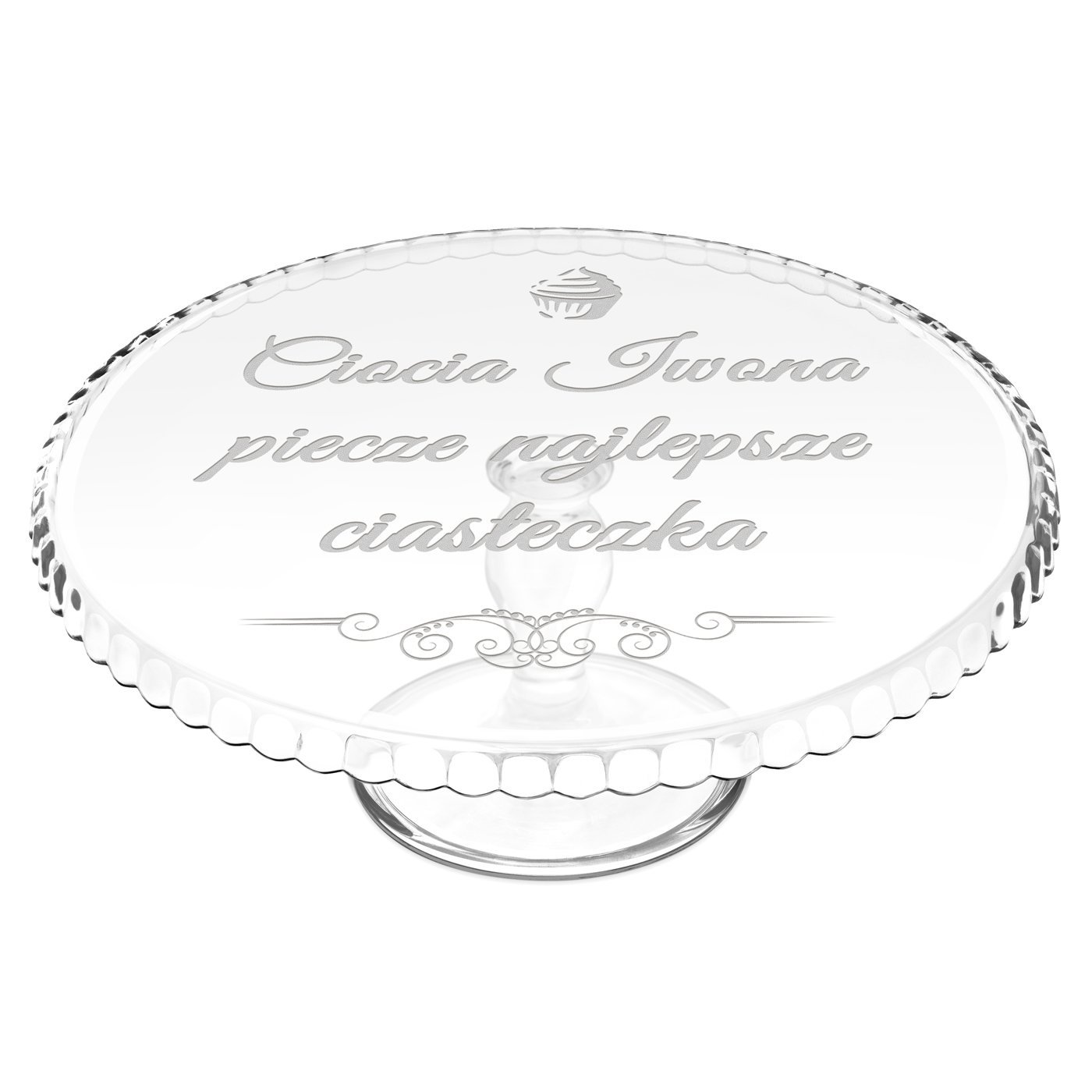 Patera szklana do ciasta z grawerem dla niej cioci