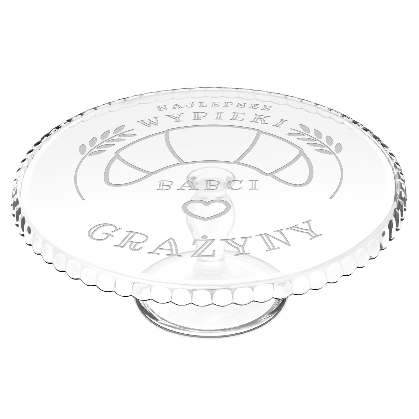Patera szklana do ciasta z grawerem dla babci piekarza