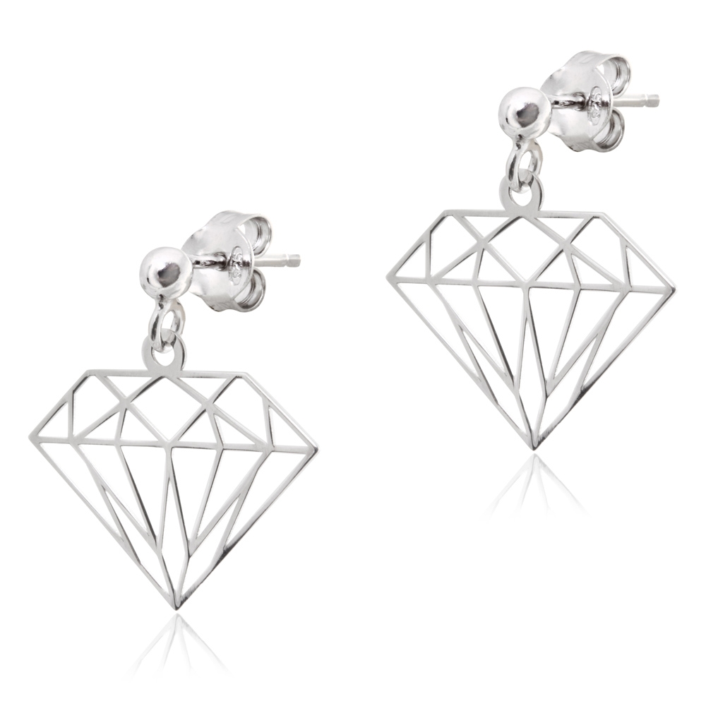Srebrne Kolczyki 925 Geometryczny Diament Grawer