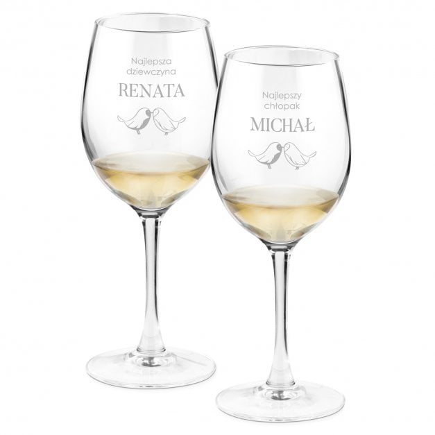 Kieliszki szklane do wina zestaw x2 grawer ptaki dla pary