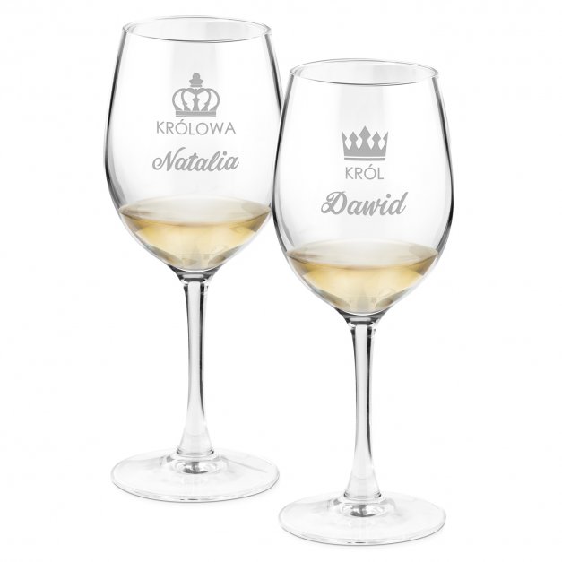 Kieliszki szklane do wina zestaw x2 grawer królowa król dla pary