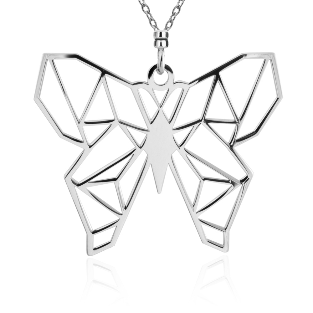 Srebrny Naszyjnik 925 Geometryczny Motyl Grawer