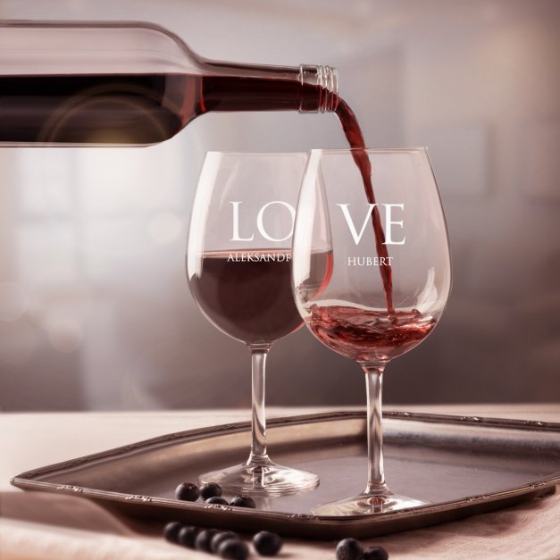 Kieliszki szklane do wina zestaw x2 grawer love dla pary