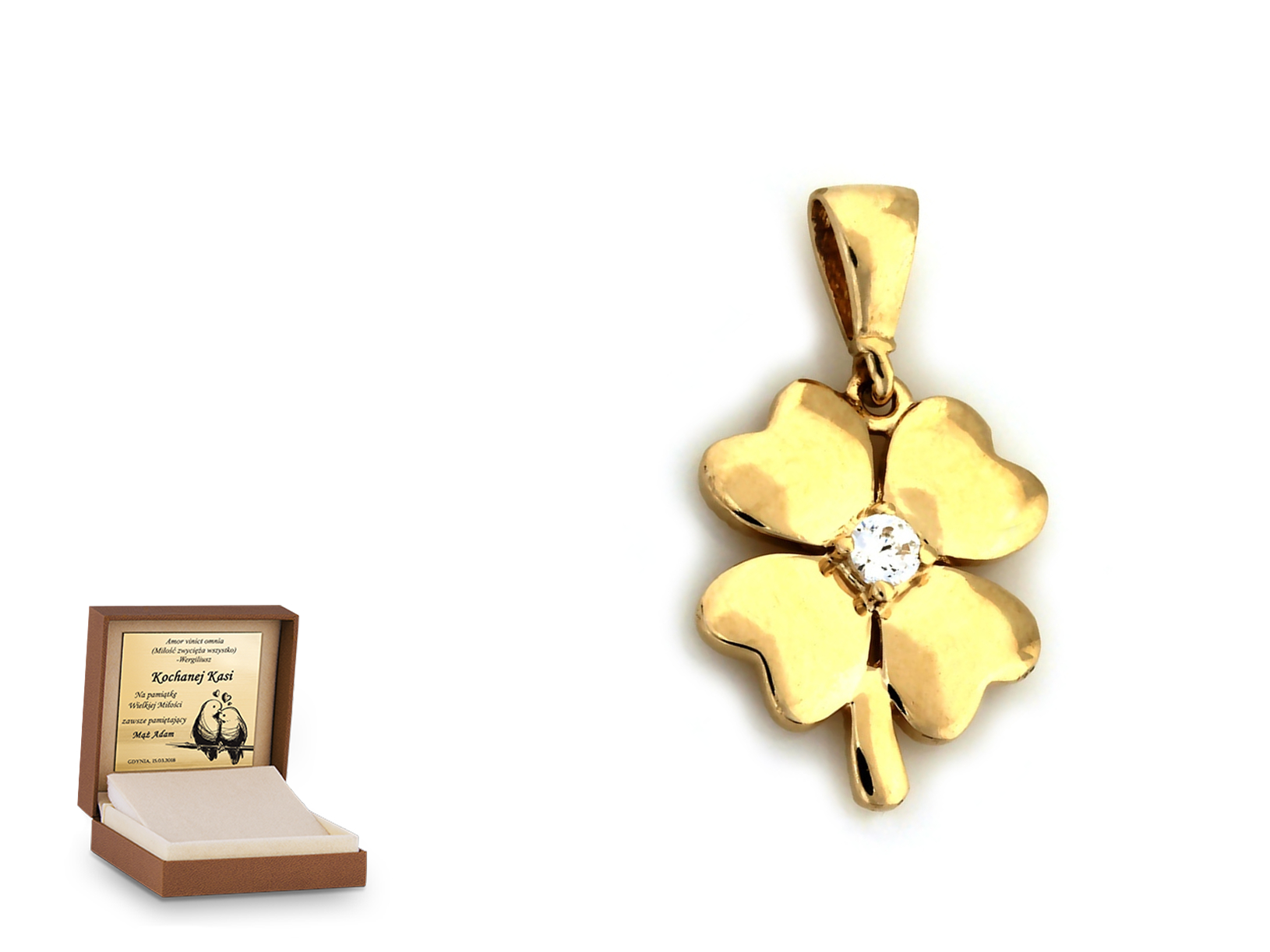 Złota zawieszka 585 symbol prezent grawer
