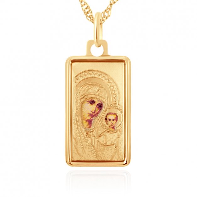 Złoty Medalik 585 Matka Boska z Łańcuszkiem Kolor Grawer