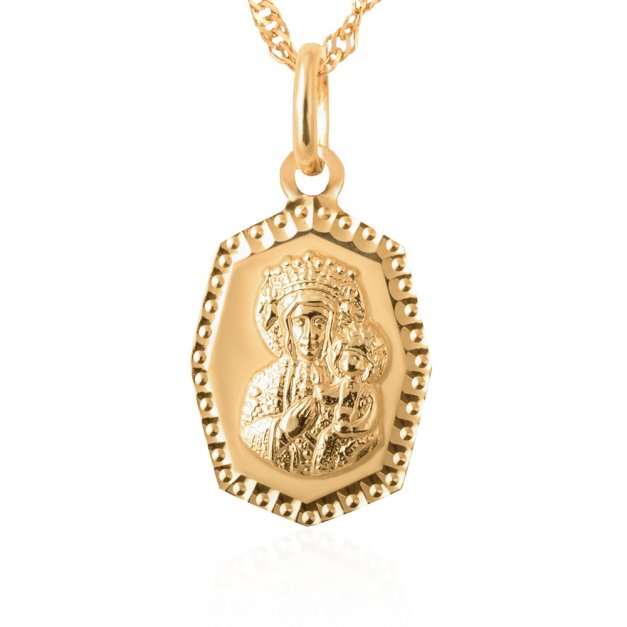 Złoty Medalik 333 Matka Boska Częstochowska z Łańcuszkiem Grawer