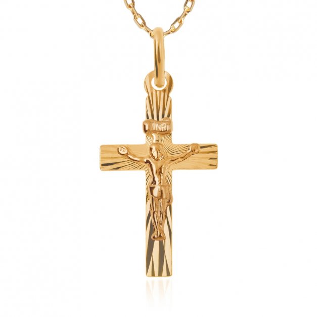 Złoty Krzyżyk 585 La Luce z Pasyjką Łańcuszek Grawer