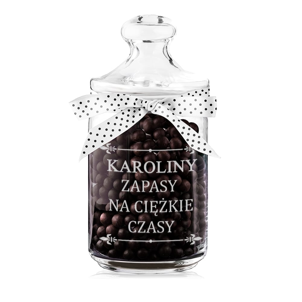 Soik szklany na ciastka z grawerem zapasy na cikie czasy dla niej