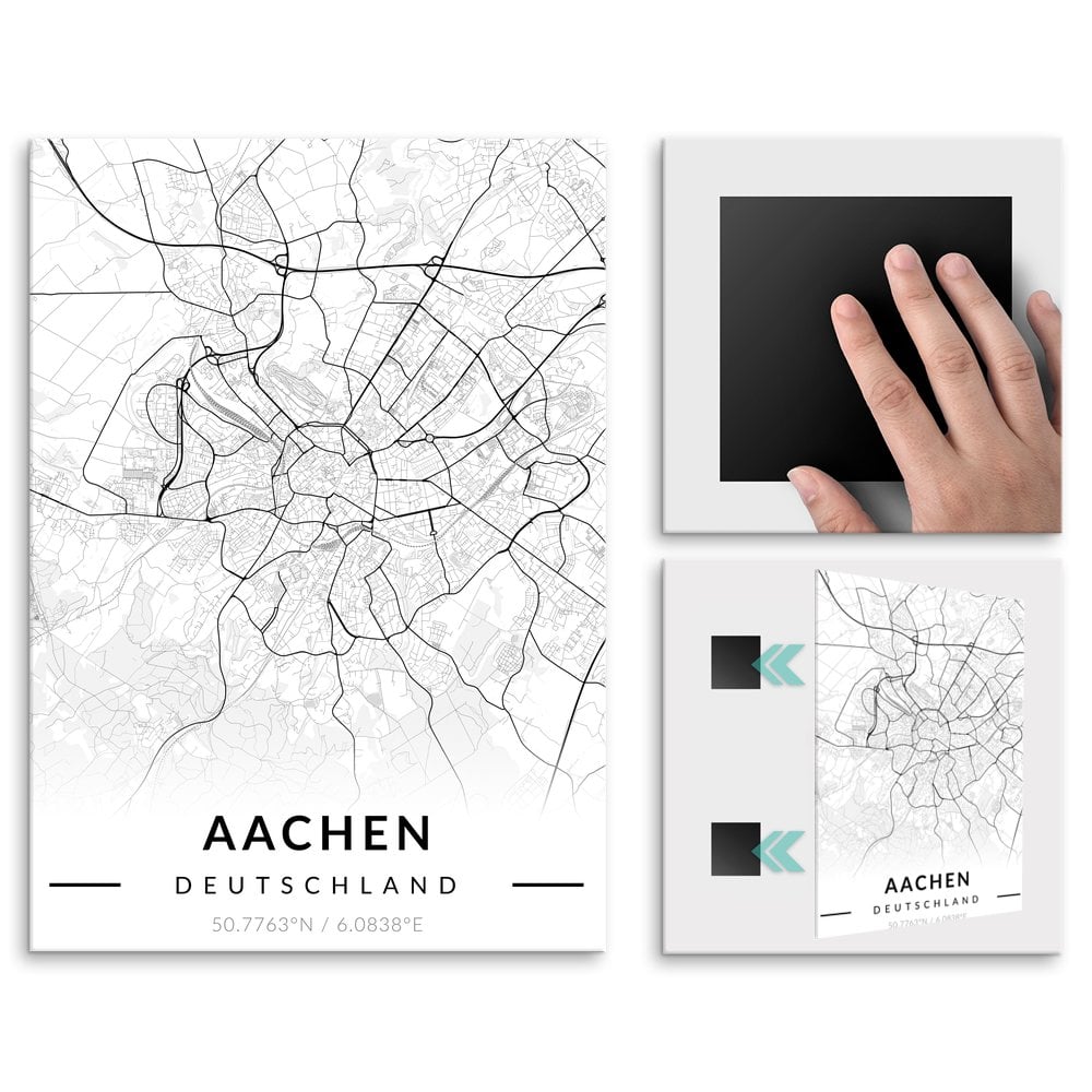 Plakat metalowy Mapa B&W Aachen M