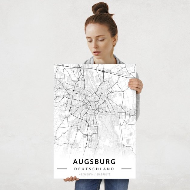 Plakat metalowy Mapa B&W Augsburg L