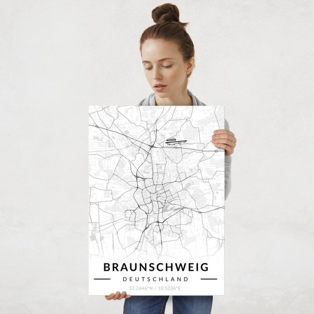 Plakat metalowy Mapa B&W Braunschweig L