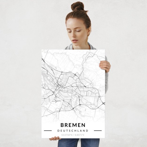 Plakat metalowy Mapa B&W Bremen L