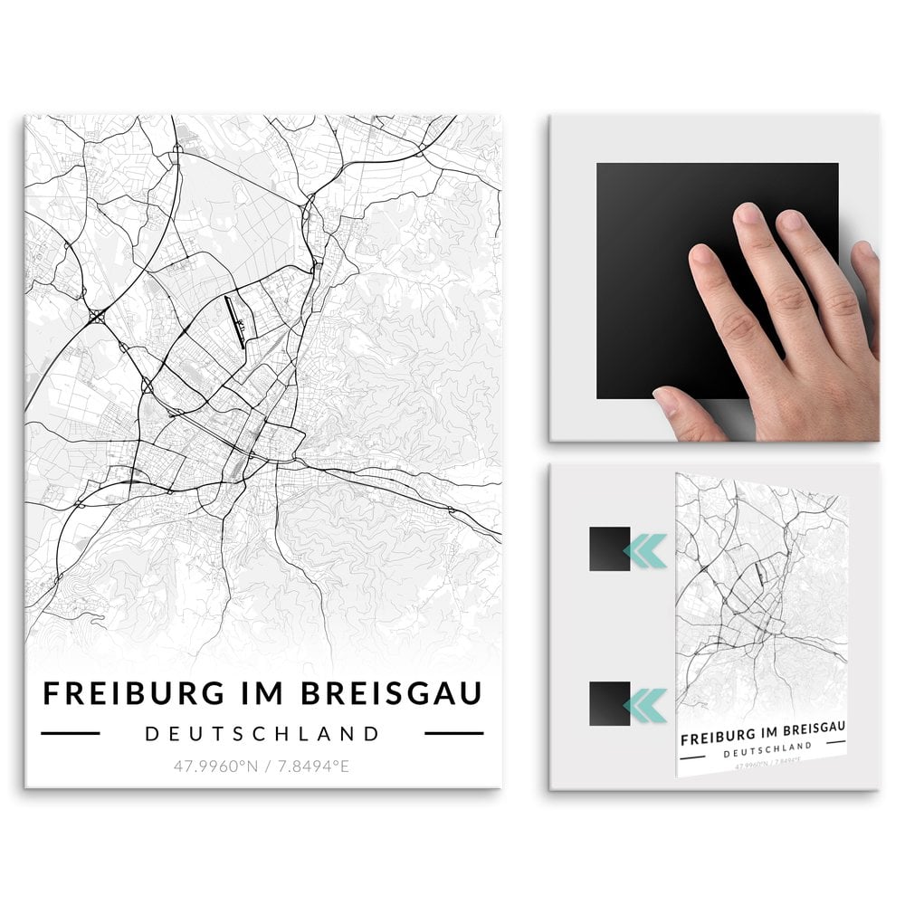 Plakat metalowy Mapa B&W Freiburg im Breisgau L