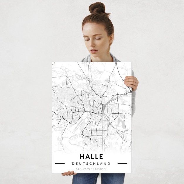 Plakat metalowy Mapa B&W Halle L
