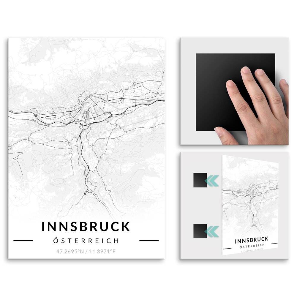 Plakat metalowy Mapa B&W Innsbruck M