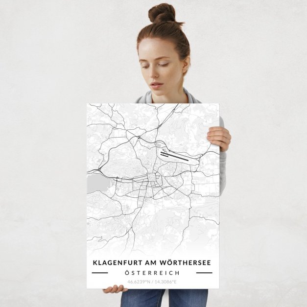 Plakat metalowy Mapa B&W Klagenfurt am Wörthersee L