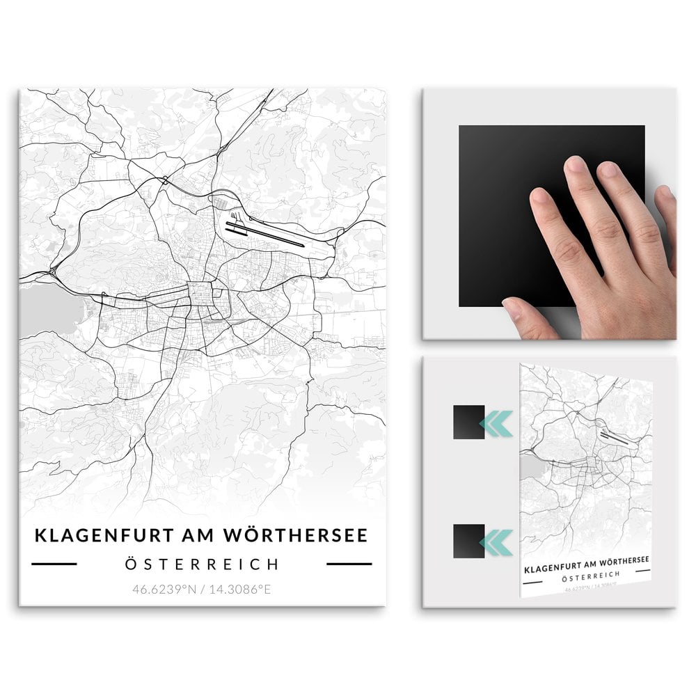 Plakat metalowy Mapa B&W Klagenfurt am Wrthersee L