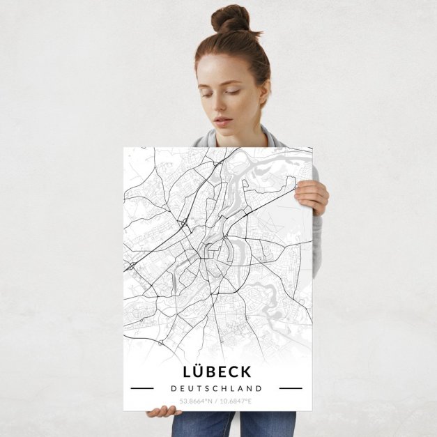 Plakat metalowy Mapa B&W Lübeck L