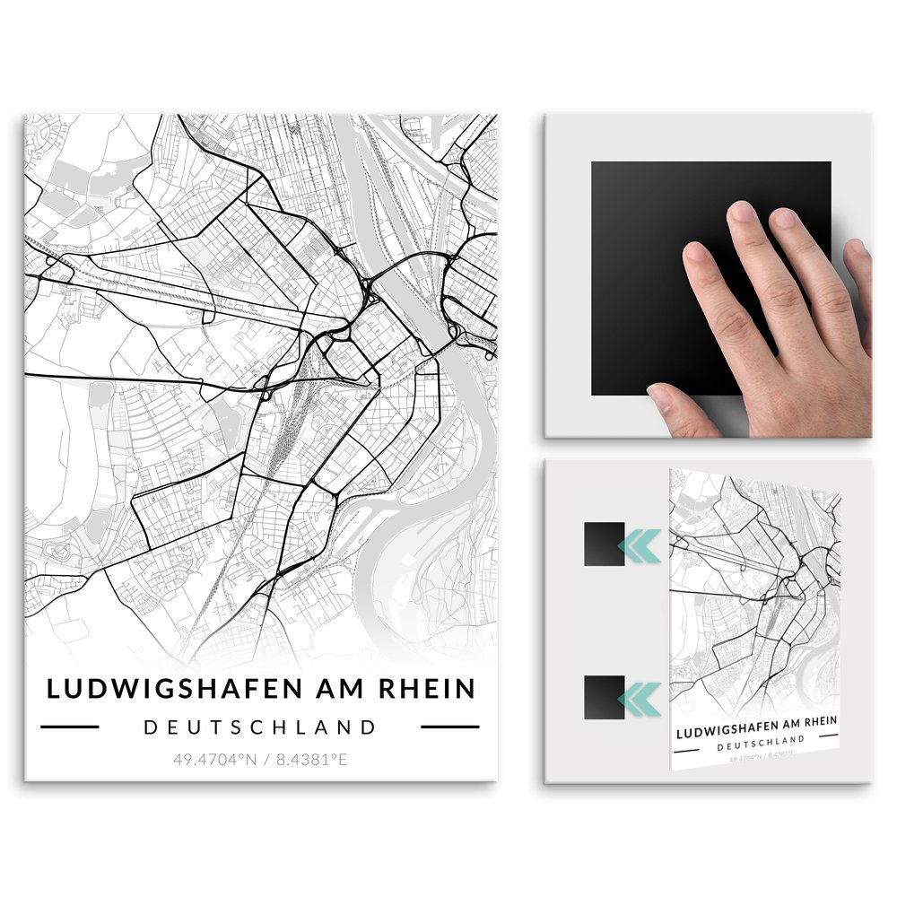 Plakat metalowy Mapa B&W Ludwigshafen am Rhein M