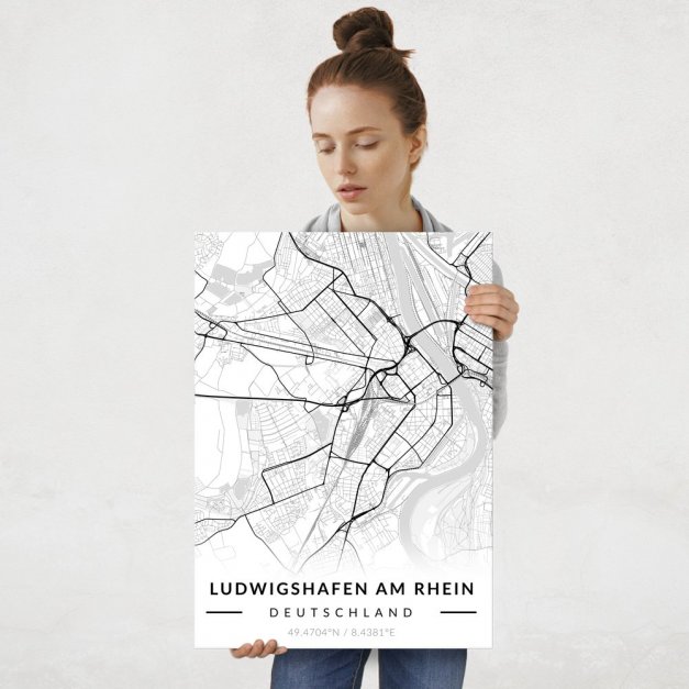 Plakat metalowy Mapa B&W Ludwigshafen am Rhein L