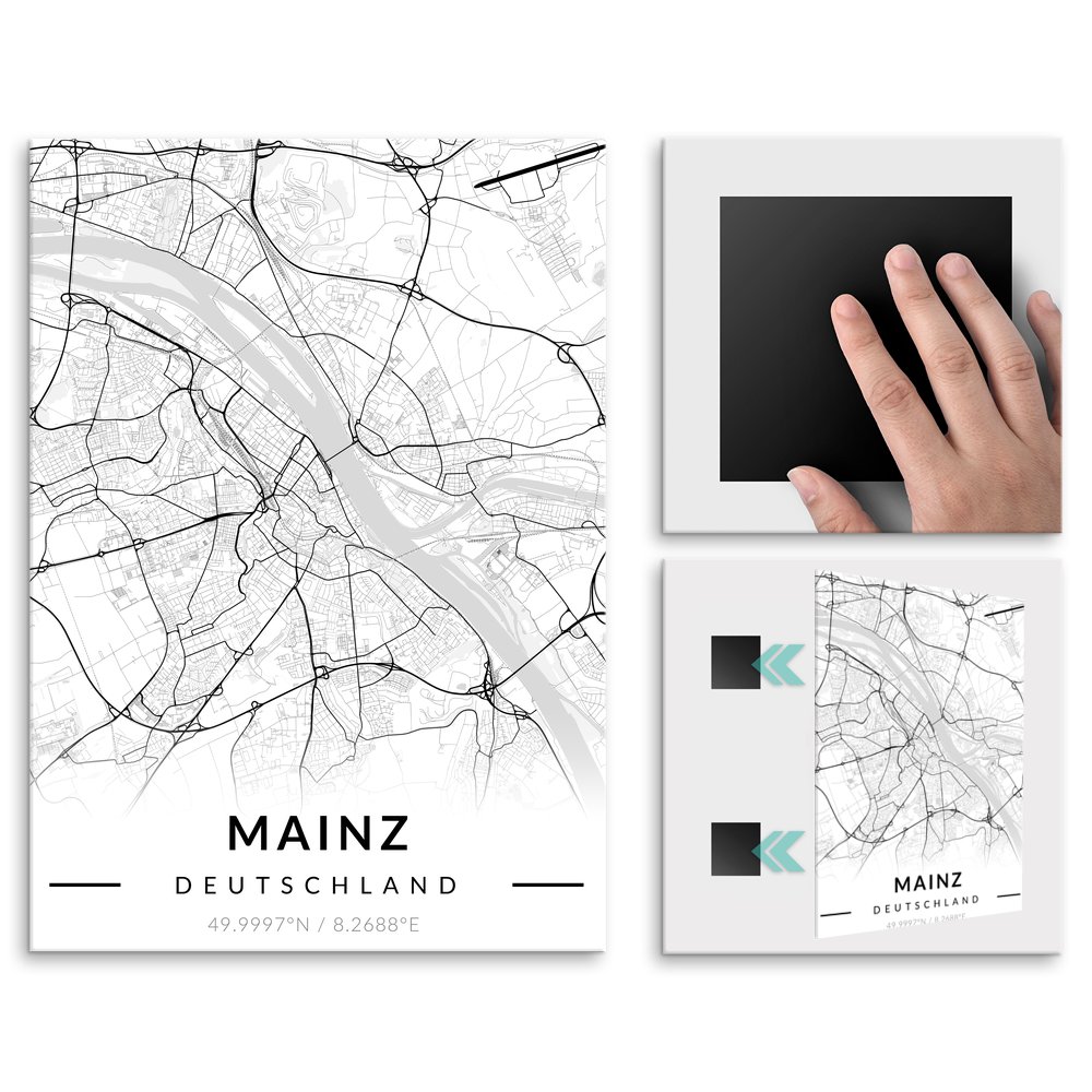 Plakat metalowy Mapa B&W Mainz L