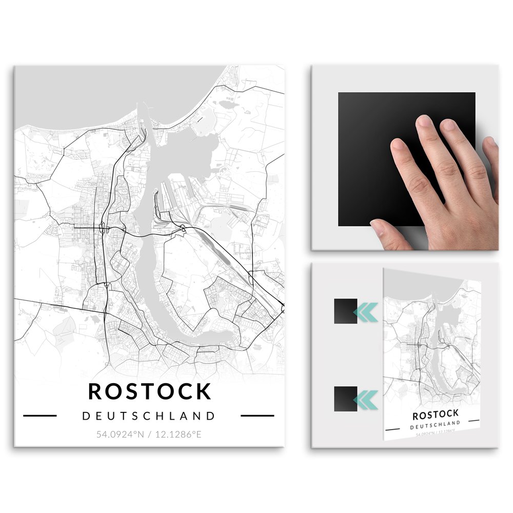 Plakat metalowy Mapa B&W Rostock M