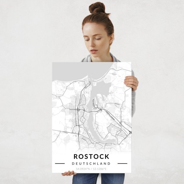 Plakat metalowy Mapa B&W Rostock L