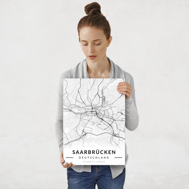 Plakat metalowy Mapa B&W Saarbrücken M