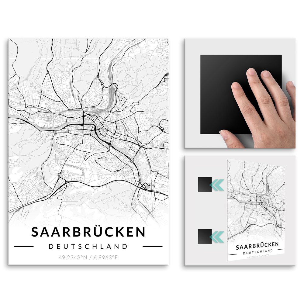 Plakat metalowy Mapa B&W Saarbrcken L
