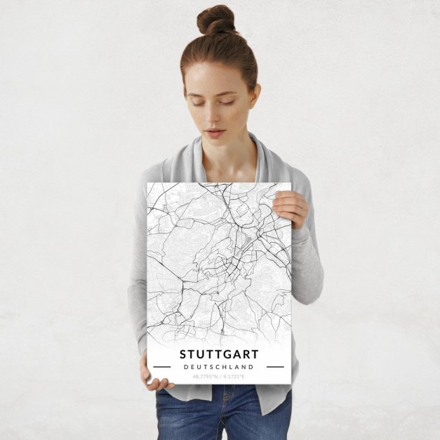 Plakat metalowy Mapa B&W Stuttgart M