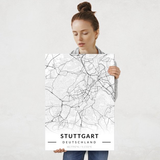 Plakat metalowy Mapa B&W Stuttgart L