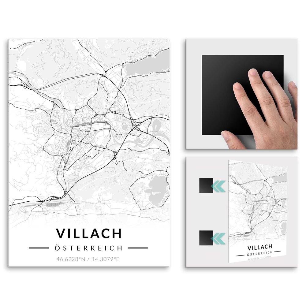 Plakat metalowy Mapa B&W Villach L