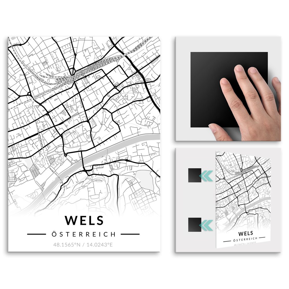 Plakat metalowy Mapa B&W Wels L