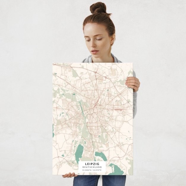 Plakat metalowy Mapa Vintage Leipzig L