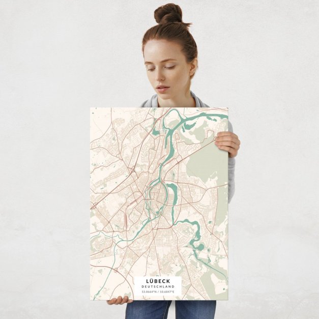 Plakat metalowy Mapa Vintage Lübeck L