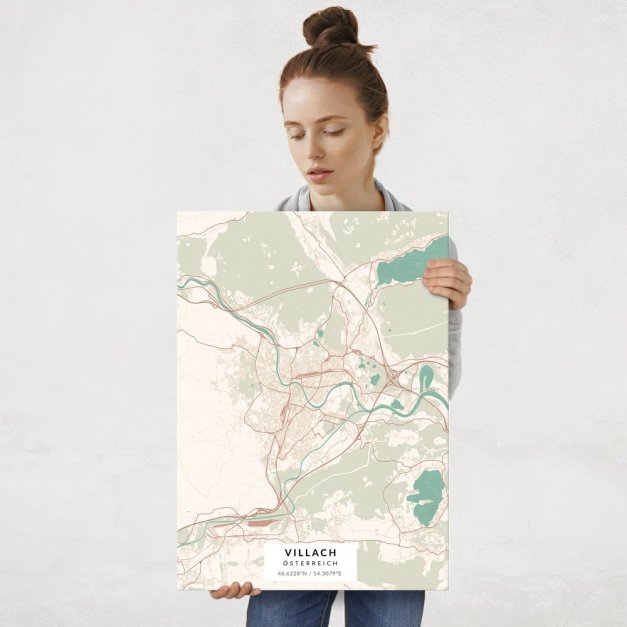 Plakat metalowy Mapa Vintage Villach L
